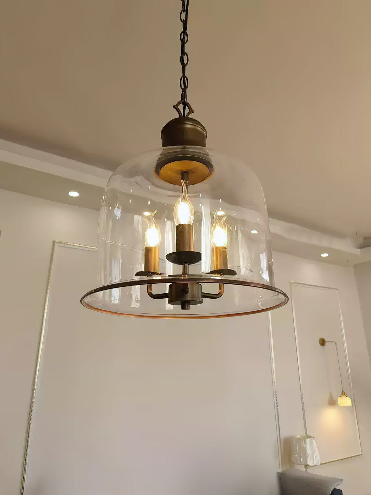 Hanglamp met glazen kap en metalen accenten voor eetkamer keuken hal woonkamer sfeervolle verlichting | Sulvida