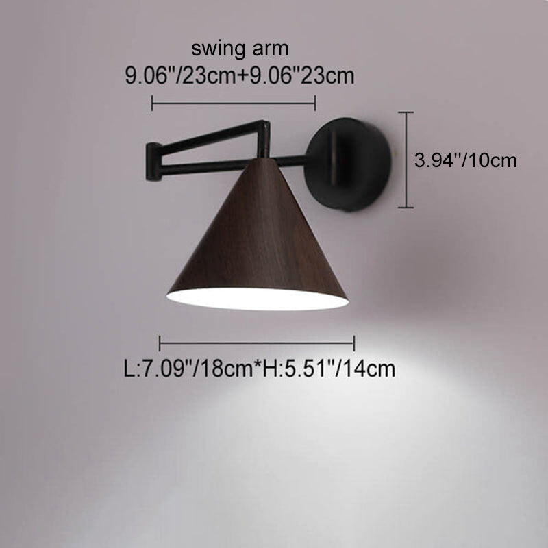 Verstelbare wandlamp met houtkleur metalen kap Scandinavisch design slaapkamer woonkamer modern leeslamp | Sulvida