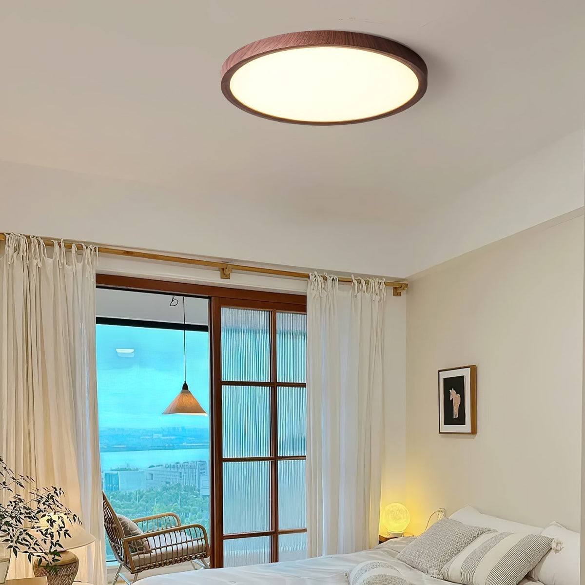 Ultradunne Ronde Plafondlamp Notenhout-Look LED Verlichting Warm Licht Woonkamer Slaapkamer Modern Design Plafond | Sulvida