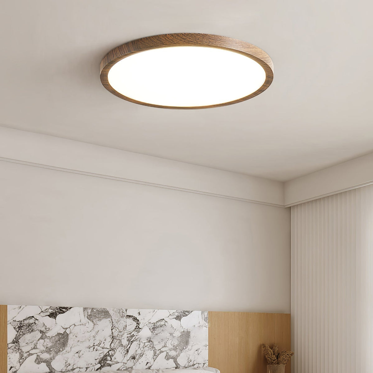 Ultradunne Ronde Plafondlamp Notenhout-Look LED Verlichting Warm Licht Woonkamer Slaapkamer Modern Design Plafond | Sulvida