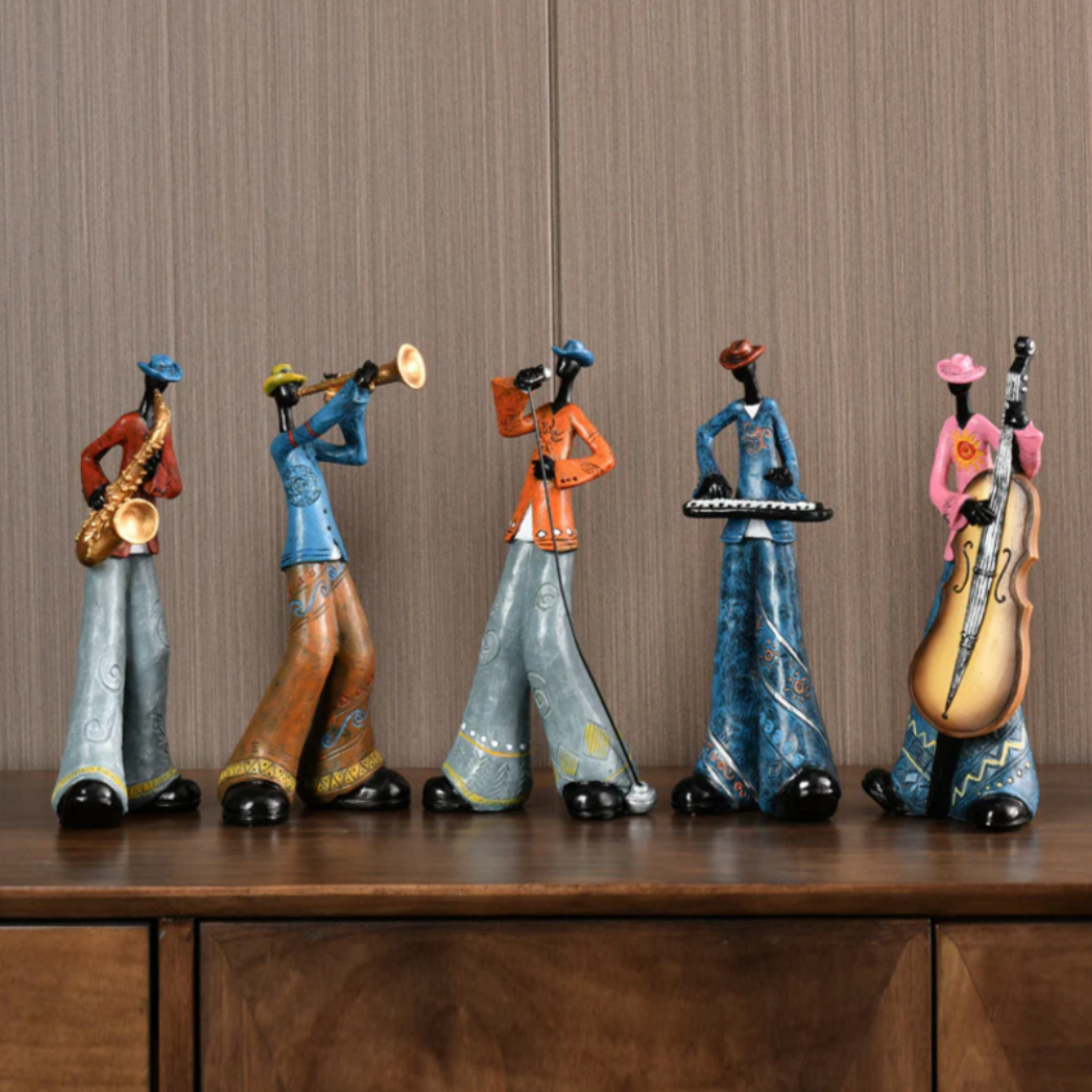 Set van 5 Decoratieve Jazzband Figuren Handgemaakte Collectie Veelkleurig Abstract Orkest Muzikanten | Sulvida