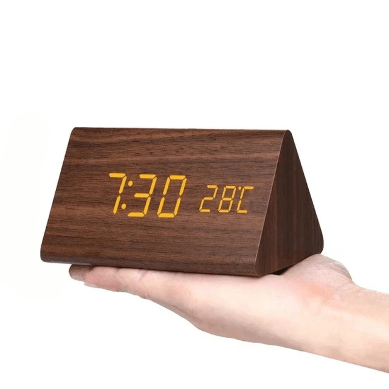 Moderne Houten Wekker met LED-Display Spraakactivering Thermometer Tijdsweergave Bureau Nachtkastje Alarm | Sulvida