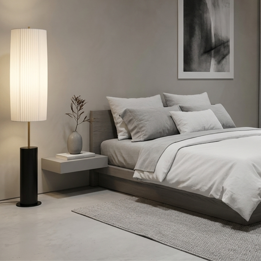 Stoffen Staande Lamp Hout Metaal 130cm E27 LED Dimbaar Sfeerlicht Woonkamer Leeshoek Scandinavisch Design | Sulvida