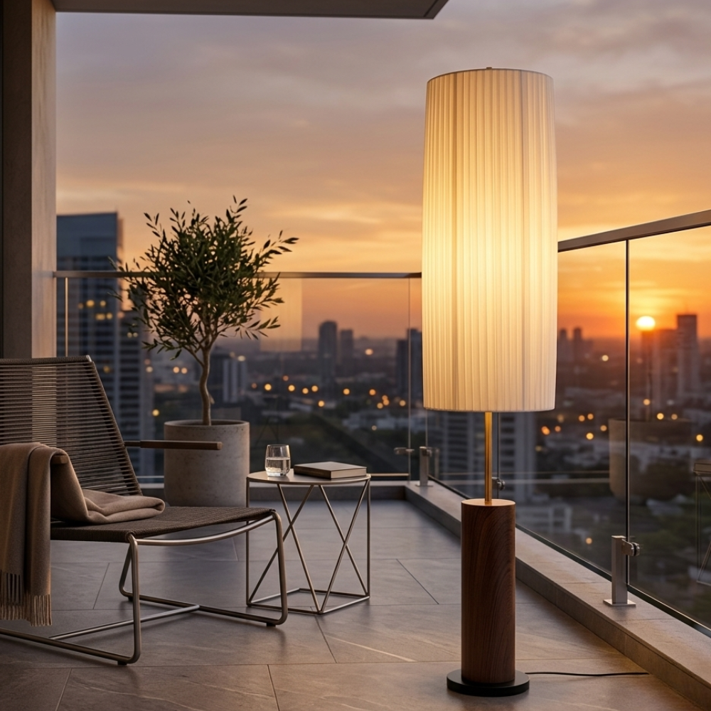 Stoffen Staande Lamp Hout Metaal 130cm E27 LED Dimbaar Sfeerlicht Woonkamer Leeshoek Scandinavisch Design | Sulvida