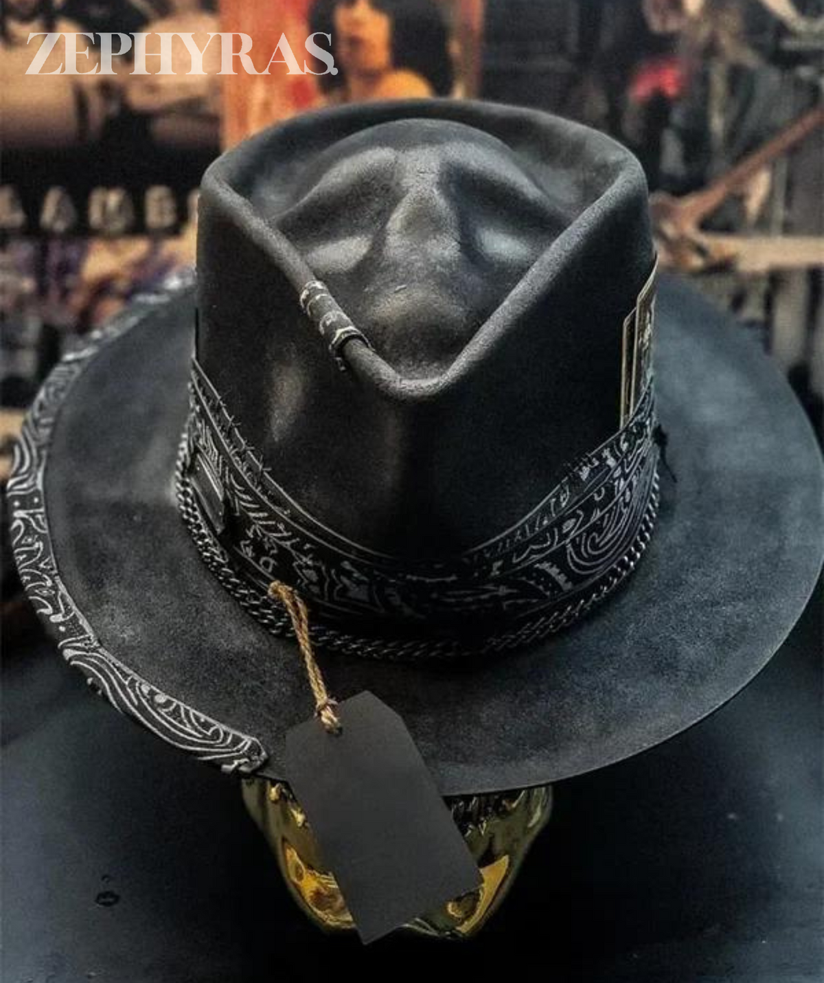 Handgemaakte Vilten Hoed met Schedelmotief Raven Festivalaccessoire Rock-Stijl Gothic Festival Hoofddeksel | Sulvida