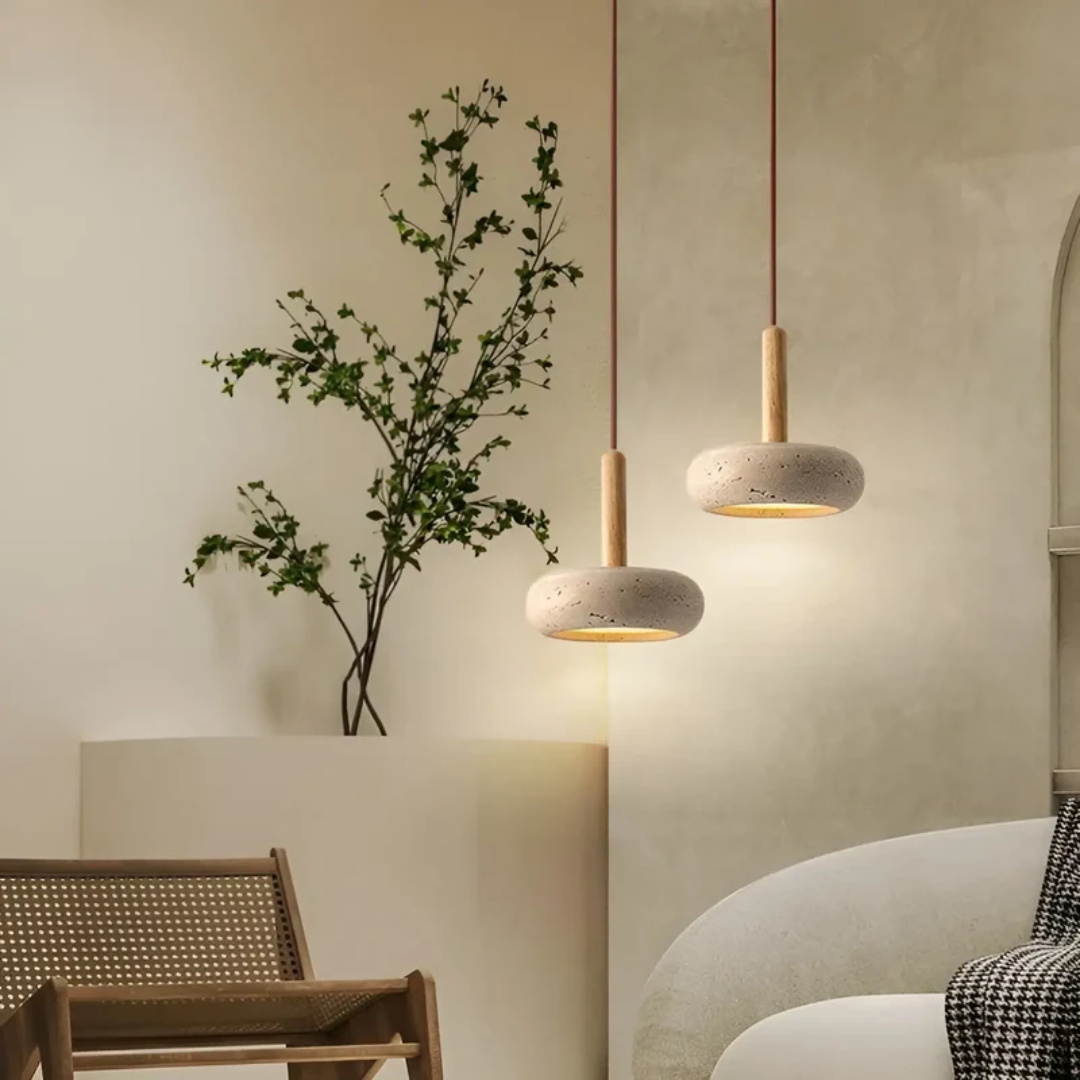 LED Hanglamp Japanse Stijl Houten Steen Kap Verstelbaar 15cm Warm Licht Natuurlijk Design Woonkamer Eetkamer | Sulvida