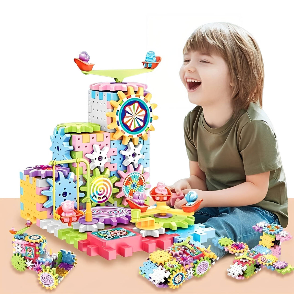 Bauklötze-Set, 263 Teile, elektromechanisches Konstruktionsspielzeug mit Motor für Kinder, Lernspielzeug | Sulvida