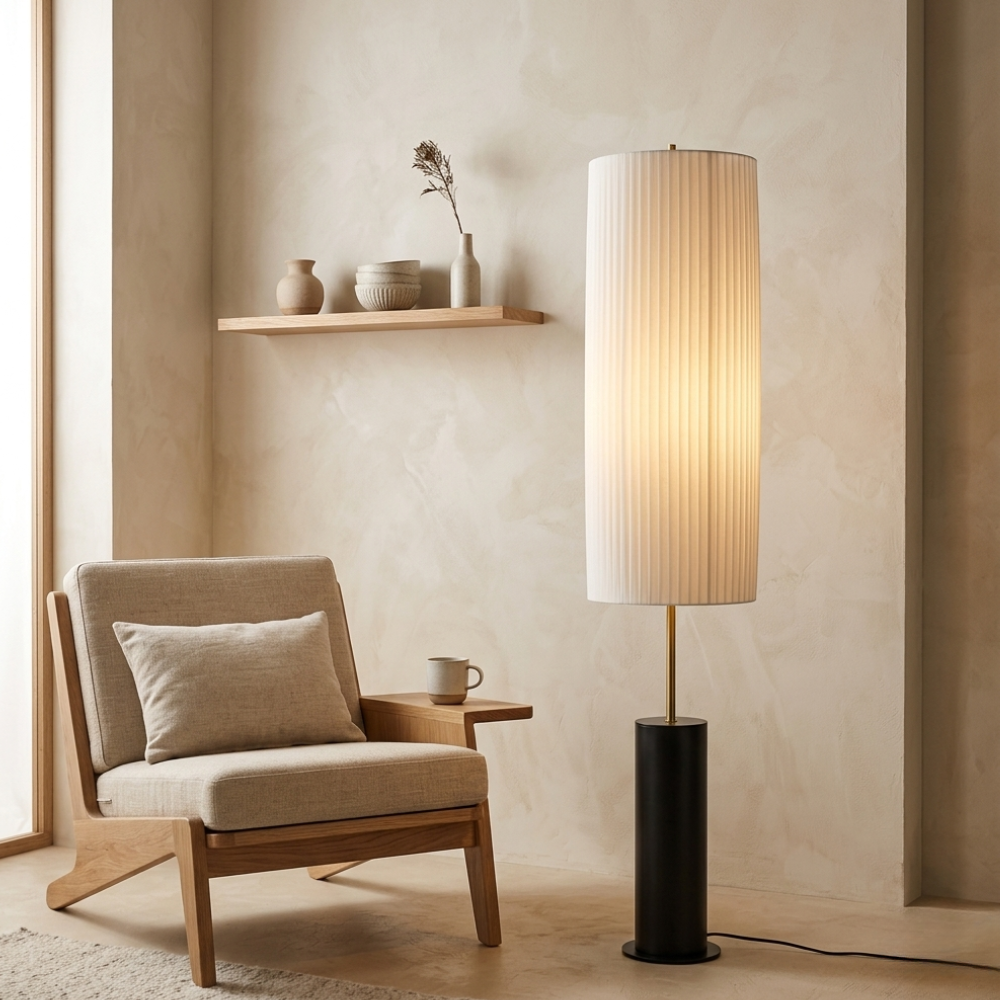Stoffen Staande Lamp Hout Metaal 130cm E27 LED Dimbaar Sfeerlicht Woonkamer Leeshoek Scandinavisch Design | Sulvida