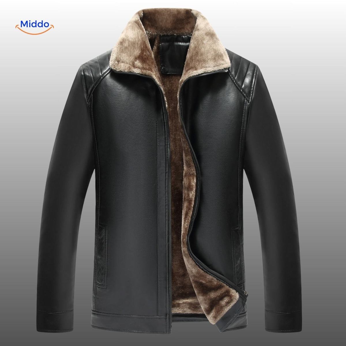 Leren jas met luxe bontvoering zwart bruin winterjas heren dames warme jas mode klassiek design stijlvol | Sulvida