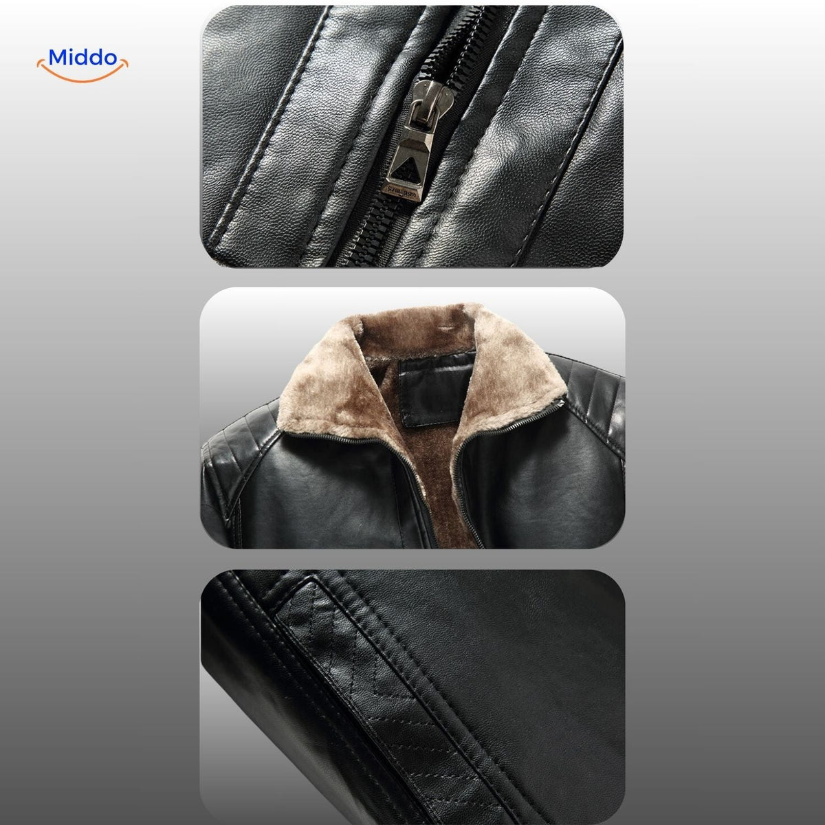 Leren jas met luxe bontvoering zwart bruin winterjas heren dames warme jas mode klassiek design stijlvol | Sulvida