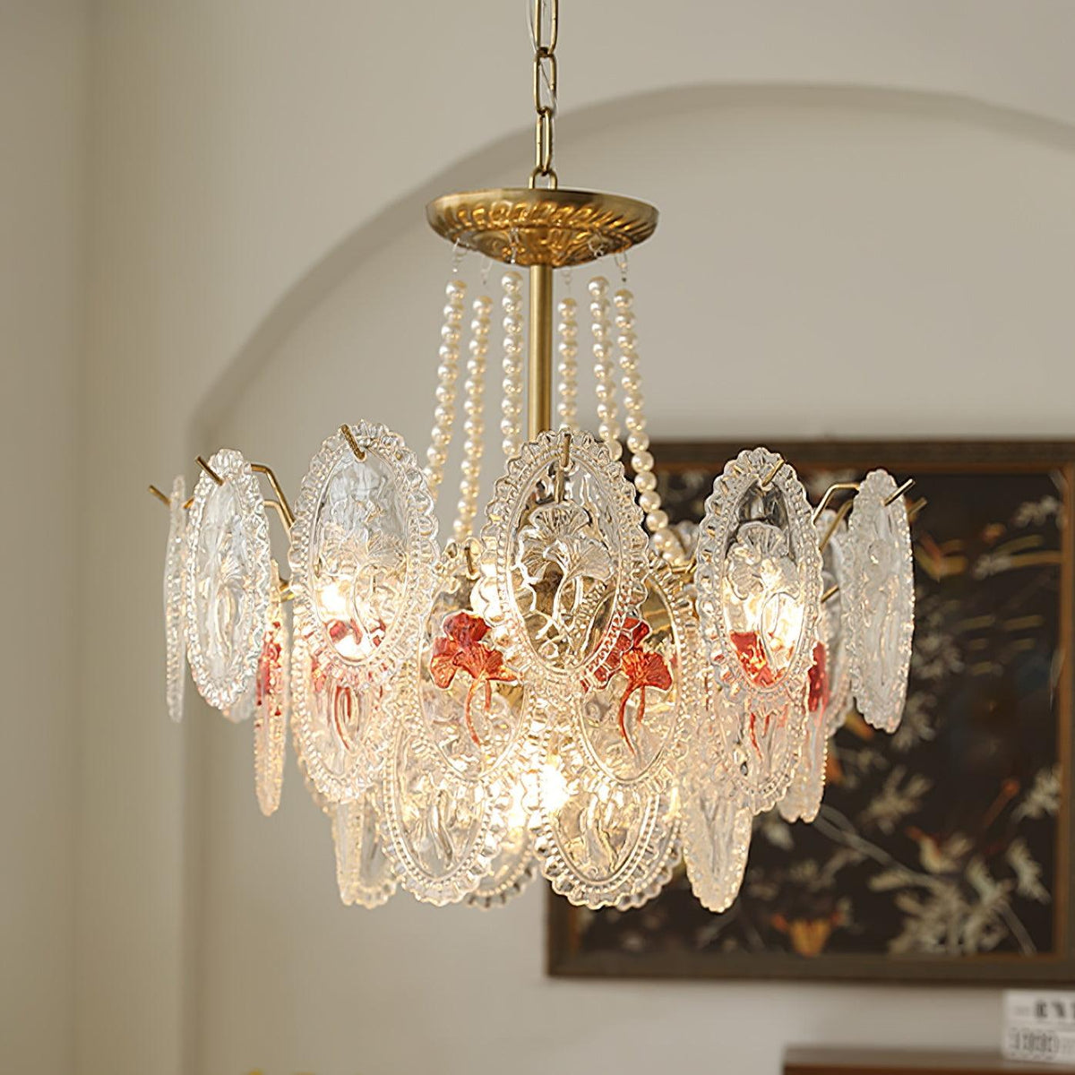 Kroonluchter met glazen parels goud meerlaags design voor woonkamer eetkamer slaapkamer luxe hanglamp E14 | Sulvida