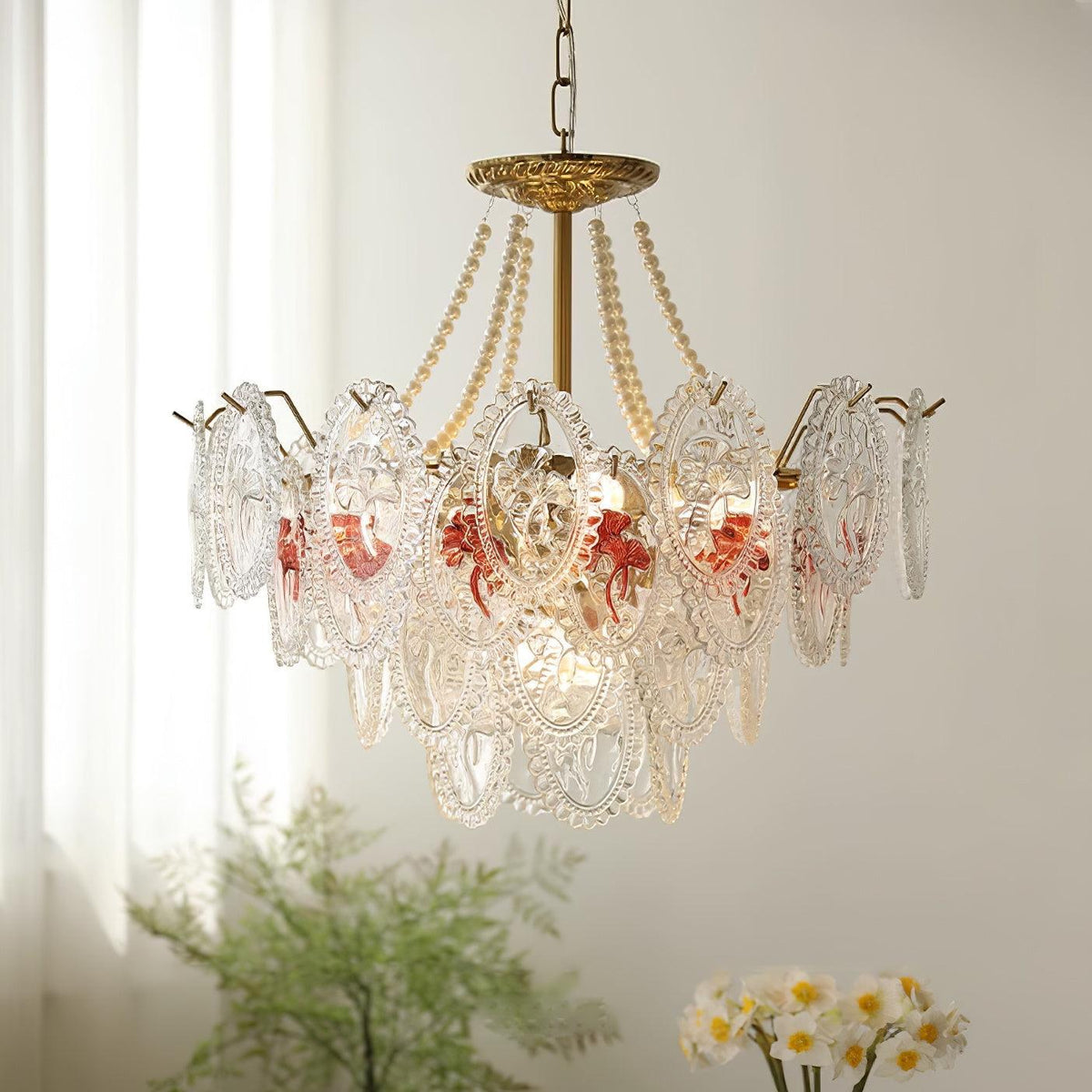 Kroonluchter met glazen parels goud meerlaags design voor woonkamer eetkamer slaapkamer luxe hanglamp E14 | Sulvida