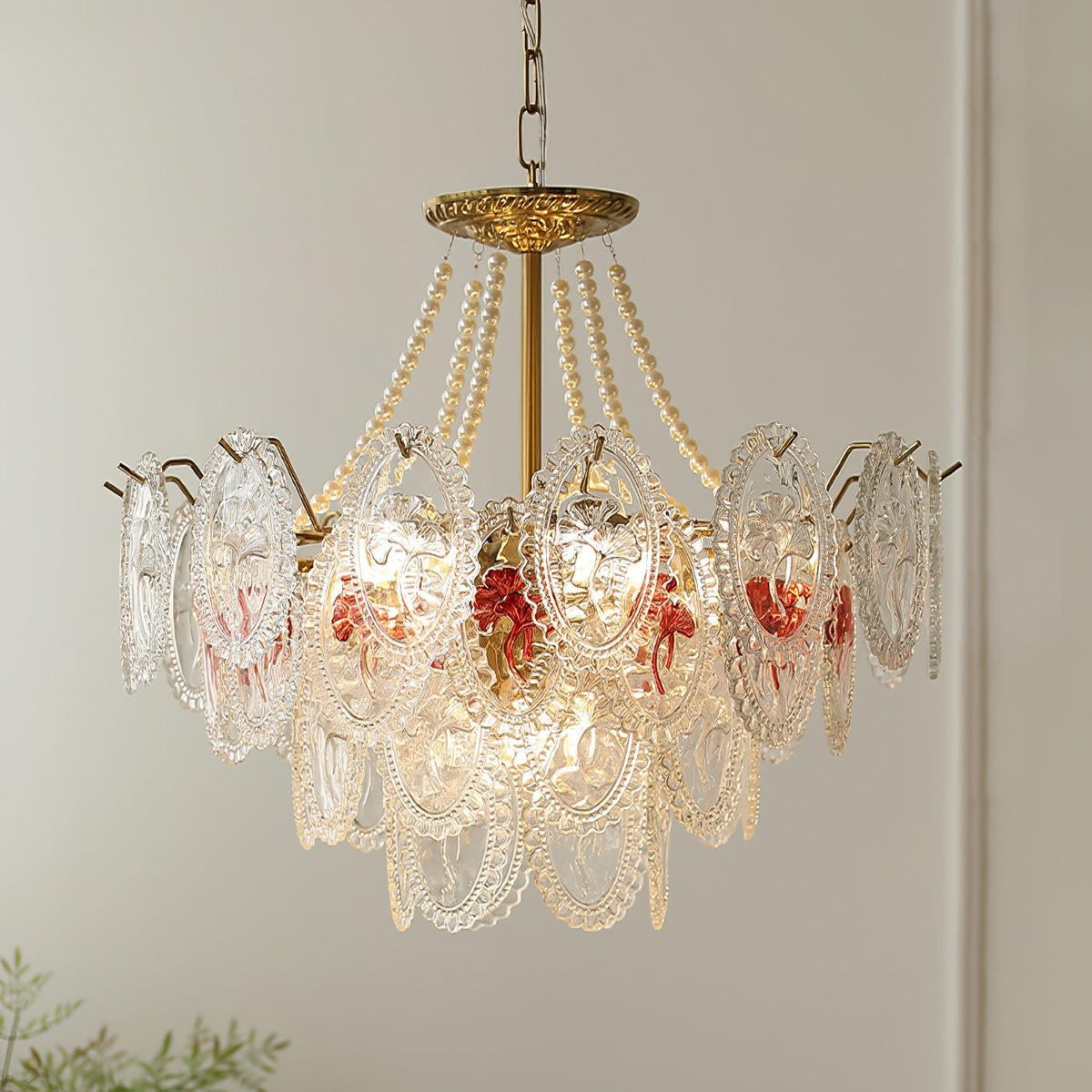 Kroonluchter met glazen parels goud meerlaags design voor woonkamer eetkamer slaapkamer luxe hanglamp E14 | Sulvida