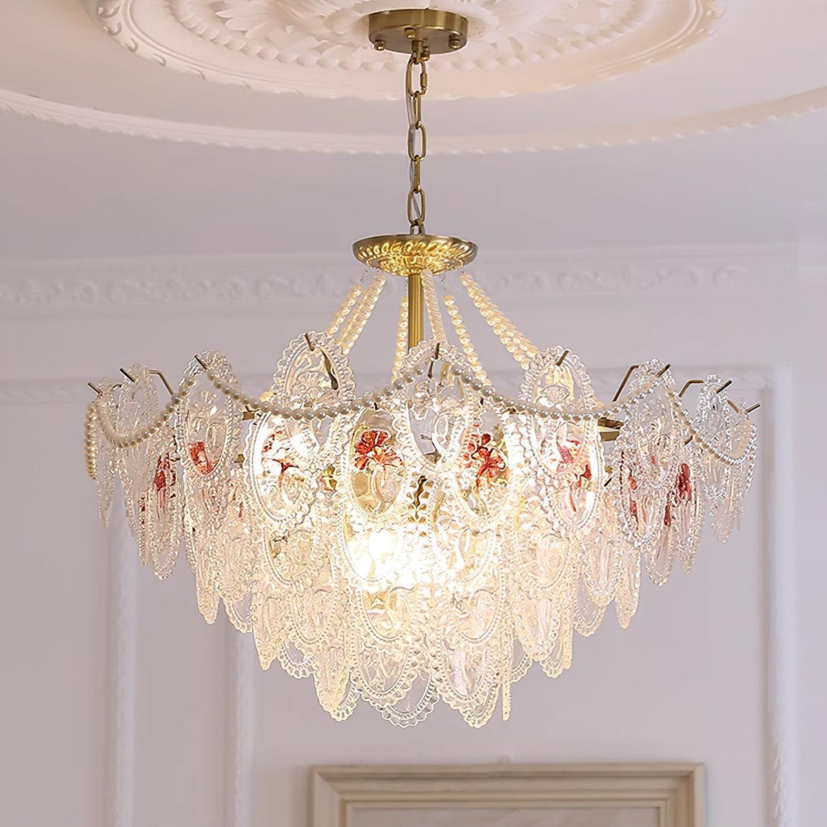 Kroonluchter met glazen parels goud meerlaags design voor woonkamer eetkamer slaapkamer luxe hanglamp E14 | Sulvida