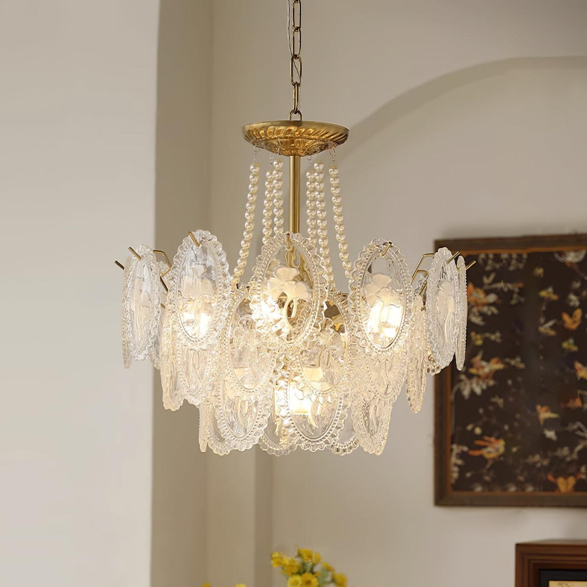 Kroonluchter met glazen parels goud meerlaags design voor woonkamer eetkamer slaapkamer luxe hanglamp E14 | Sulvida