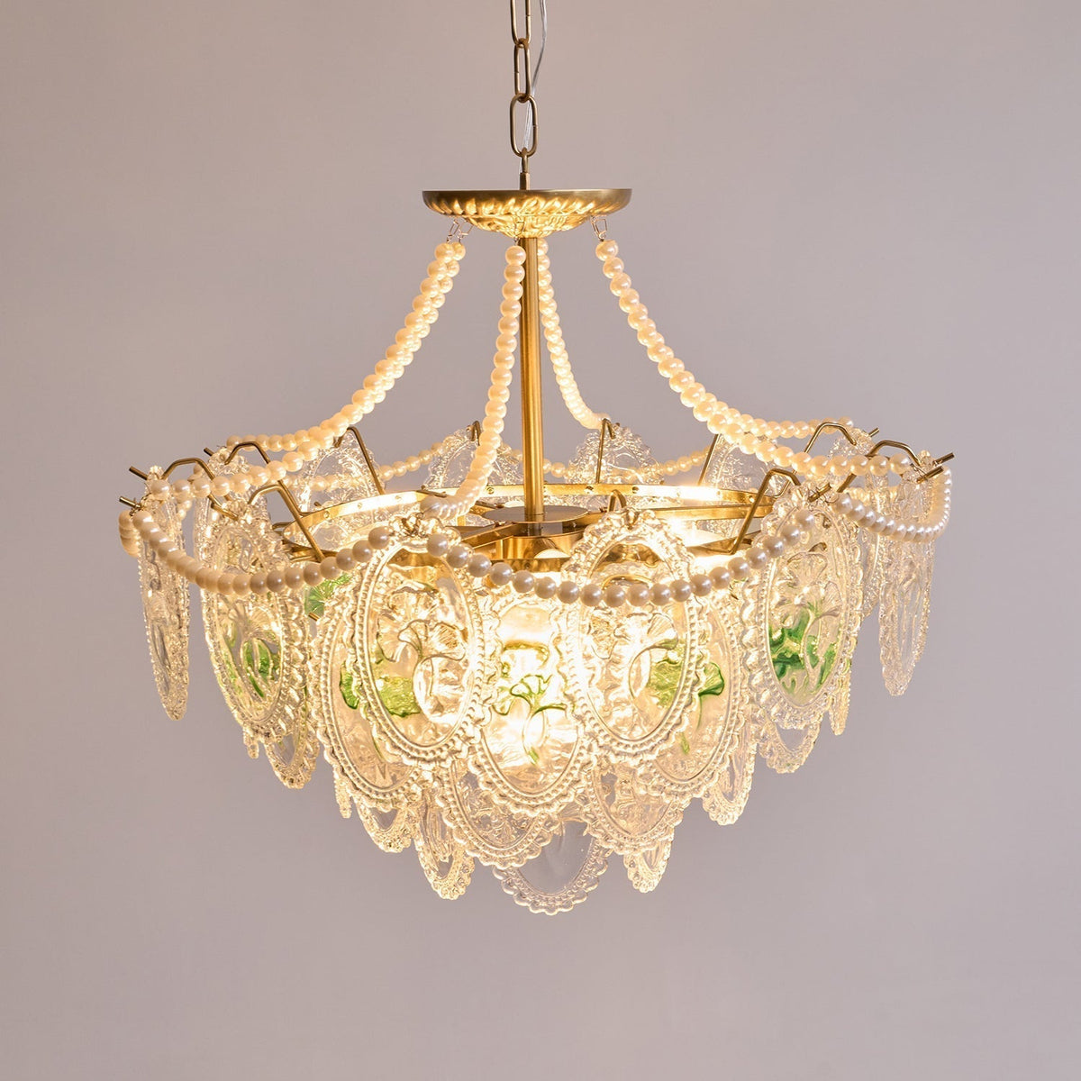 Kroonluchter met glazen parels goud meerlaags design voor woonkamer eetkamer slaapkamer luxe hanglamp E14 | Sulvida