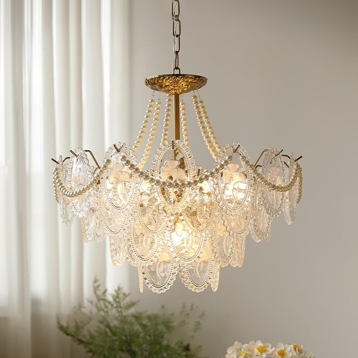 Kroonluchter met glazen parels goud meerlaags design voor woonkamer eetkamer slaapkamer luxe hanglamp E14 | Sulvida