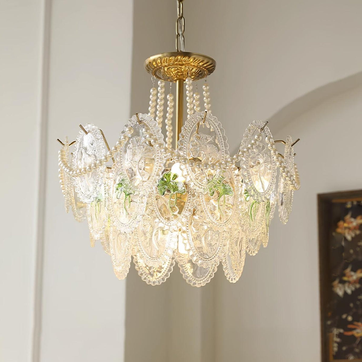 Kroonluchter met glazen parels goud meerlaags design voor woonkamer eetkamer slaapkamer luxe hanglamp E14 | Sulvida
