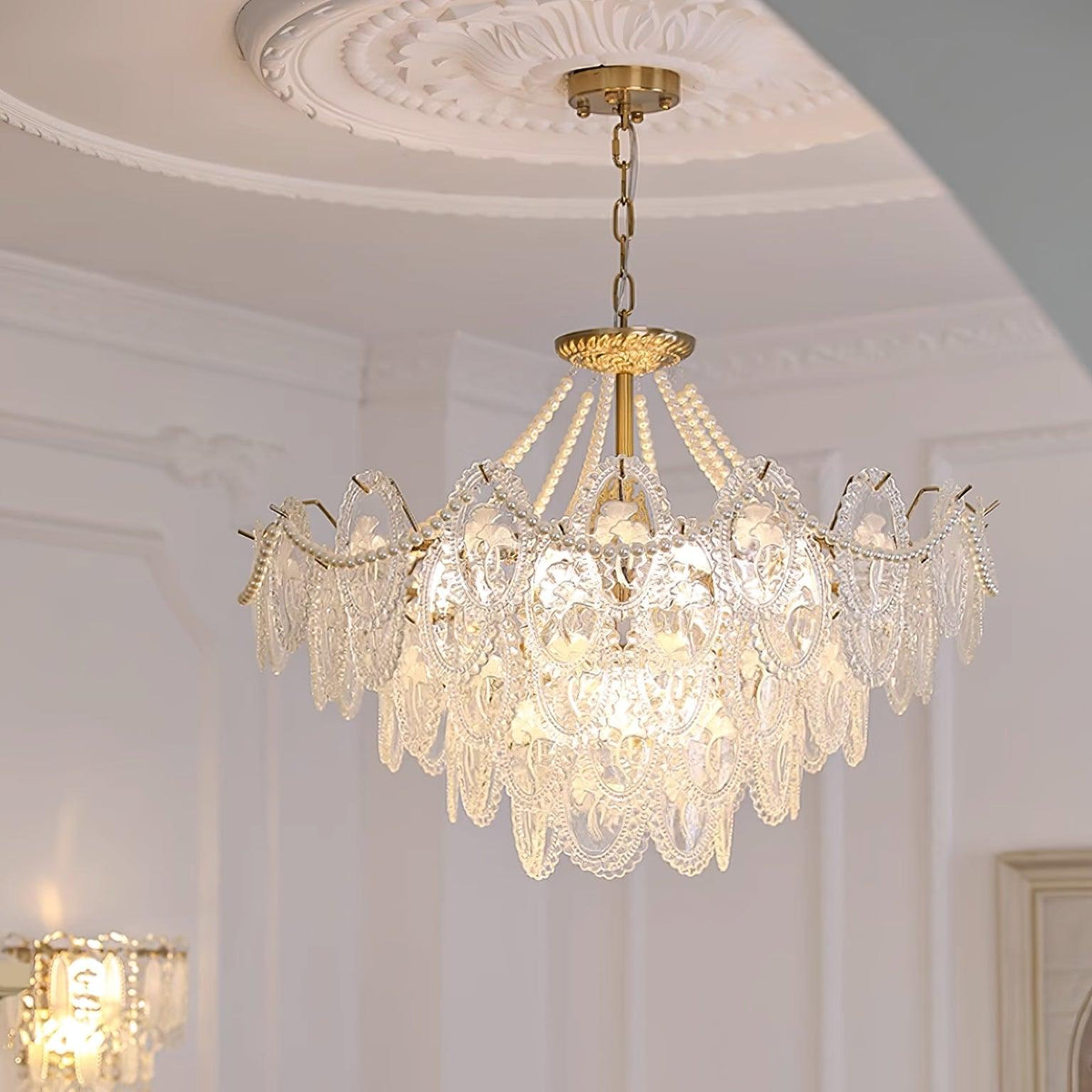 Kroonluchter met glazen parels goud meerlaags design voor woonkamer eetkamer slaapkamer luxe hanglamp E14 | Sulvida