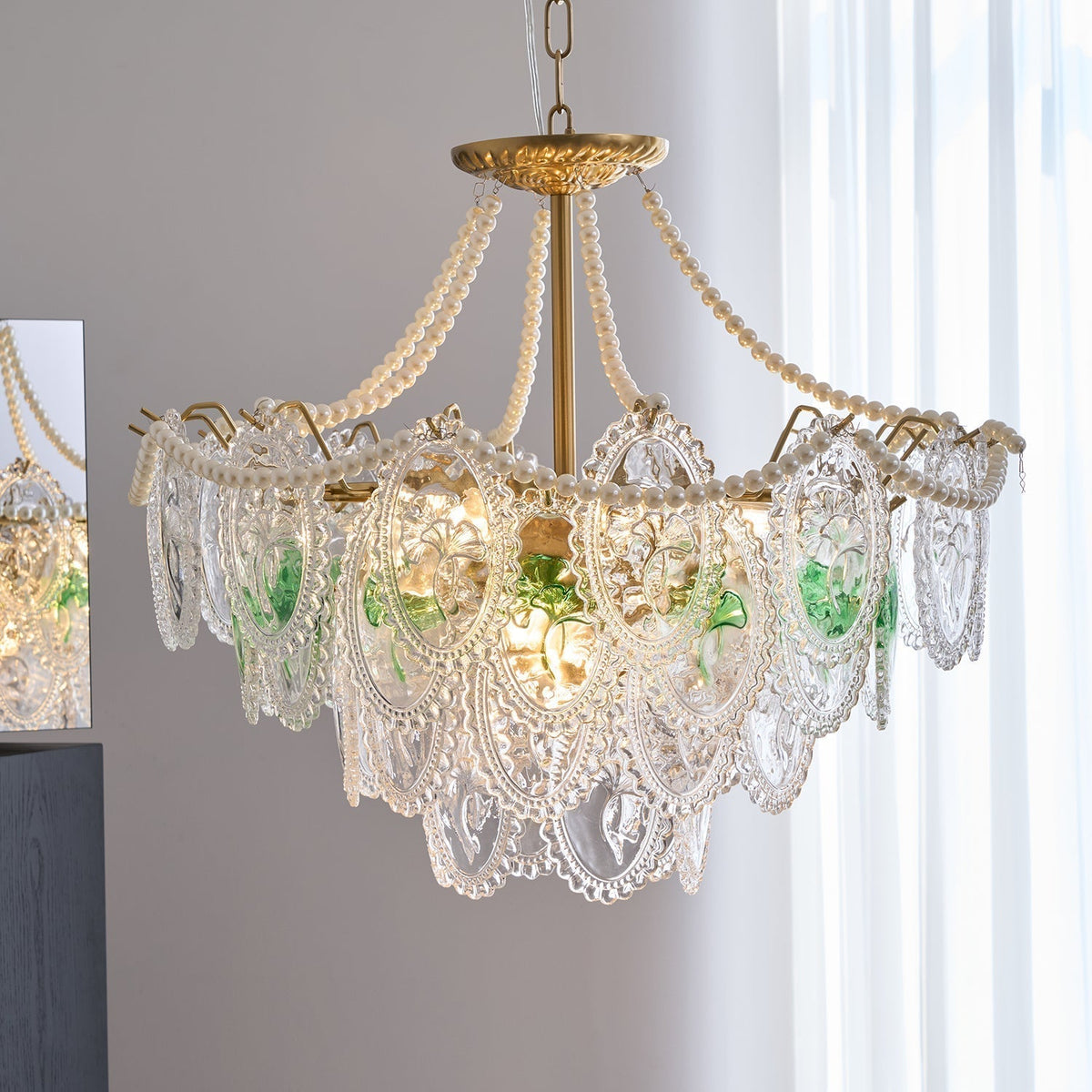 Kroonluchter met glazen parels goud meerlaags design voor woonkamer eetkamer slaapkamer luxe hanglamp E14 | Sulvida