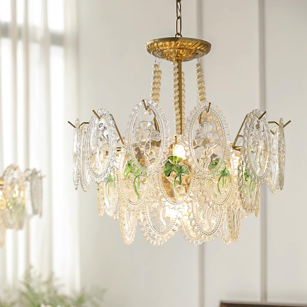 Kroonluchter met glazen parels goud meerlaags design voor woonkamer eetkamer slaapkamer luxe hanglamp E14 | Sulvida