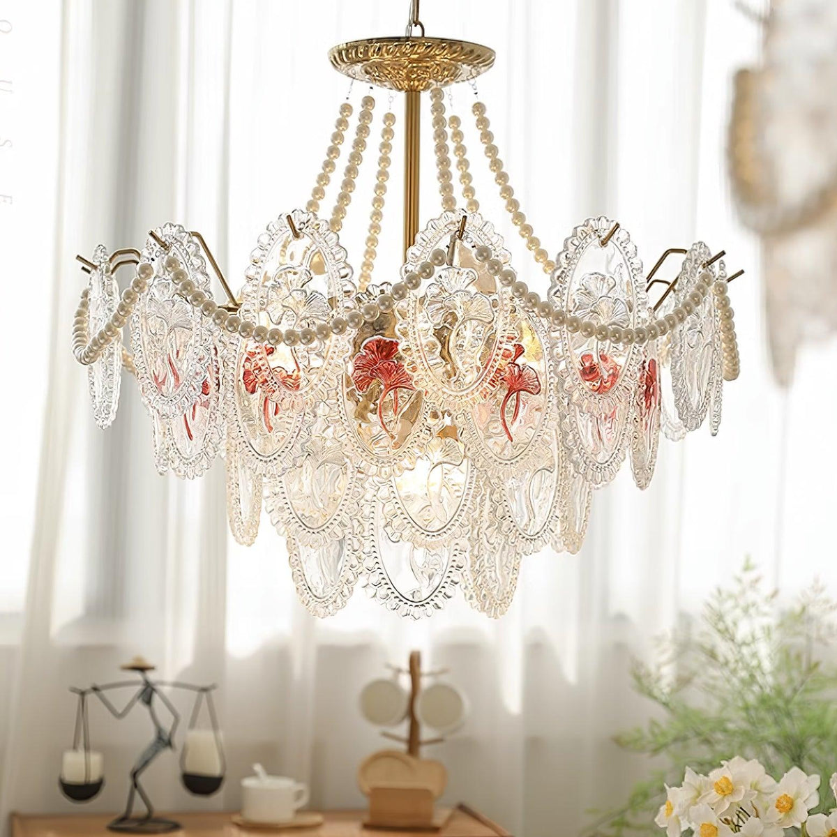 Kroonluchter met glazen parels goud meerlaags design voor woonkamer eetkamer slaapkamer luxe hanglamp E14 | Sulvida