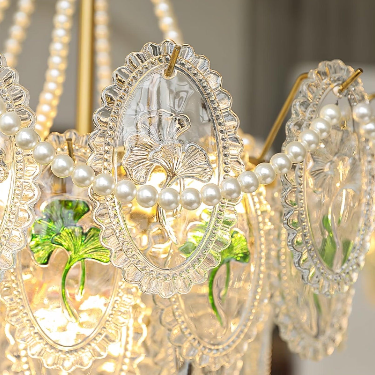 Kroonluchter met glazen parels goud meerlaags design voor woonkamer eetkamer slaapkamer luxe hanglamp E14 | Sulvida