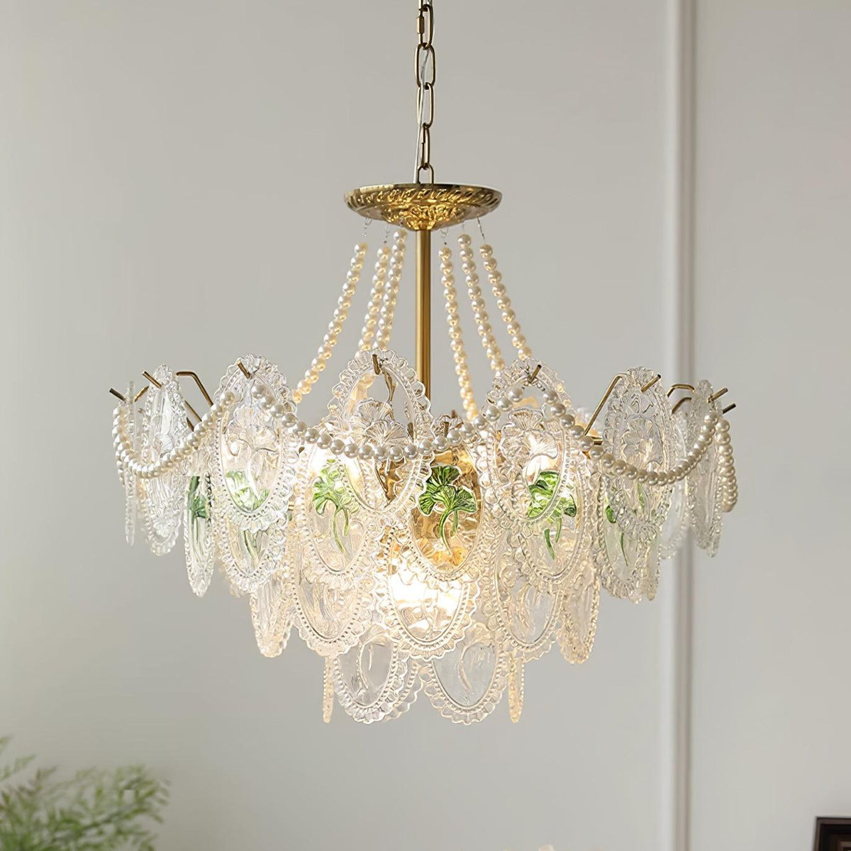 Kroonluchter met glazen parels goud meerlaags design voor woonkamer eetkamer slaapkamer luxe hanglamp E14 | Sulvida