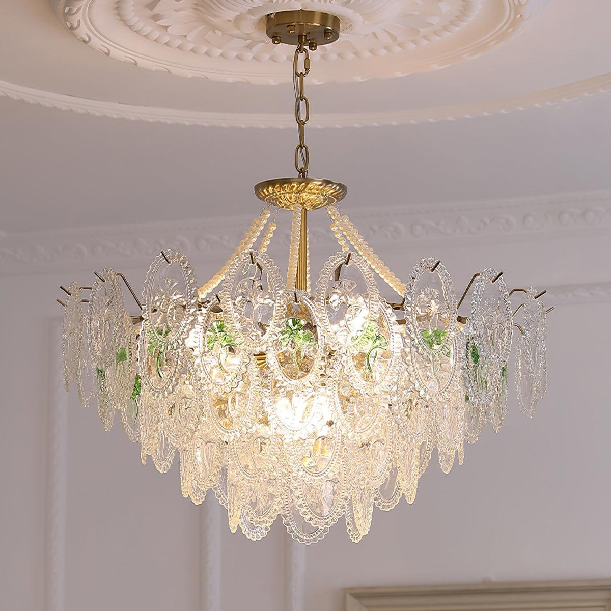 Kroonluchter met glazen parels goud meerlaags design voor woonkamer eetkamer slaapkamer luxe hanglamp E14 | Sulvida