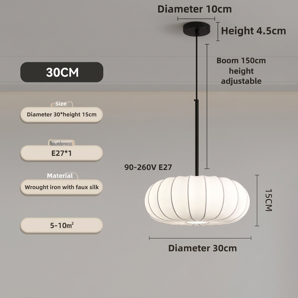 Handgeweven Zijden Hanglamp Rond E27 Verstelbaar 30-60cm Eetkamer Bar Wabi-Sabi Stijl Minimalistisch | Sulvida