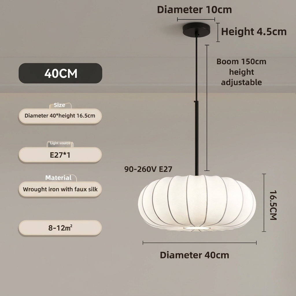 Handgeweven Zijden Hanglamp Rond E27 Verstelbaar 30-60cm Eetkamer Bar Wabi-Sabi Stijl Minimalistisch | Sulvida