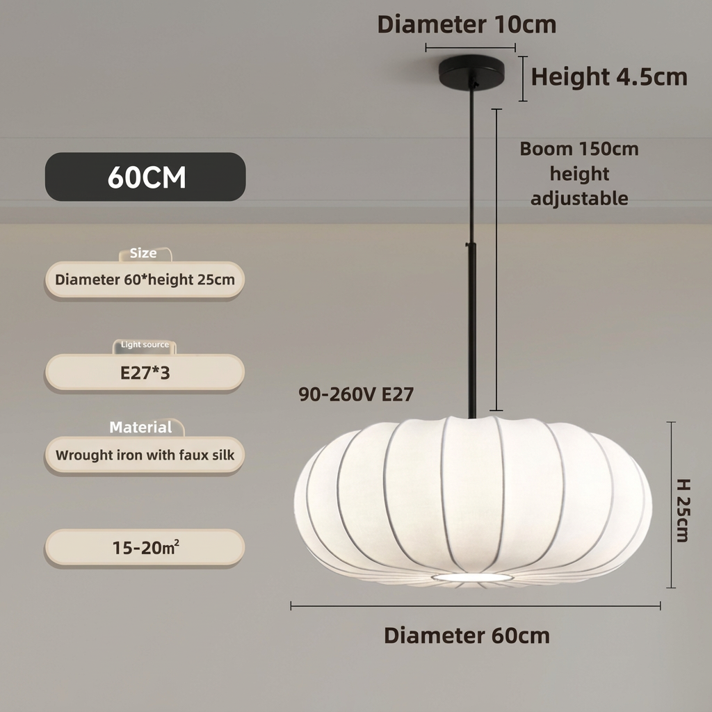 Handgeweven Zijden Hanglamp Rond E27 Verstelbaar 30-60cm Eetkamer Bar Wabi-Sabi Stijl Minimalistisch | Sulvida