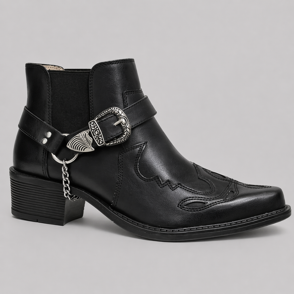 Bottes de cowboy pour homme à bout pointu avec boucle, montantes, en cuir, vintage, style western, noires ou marron, classiques, robustes et rétro | Sulvida