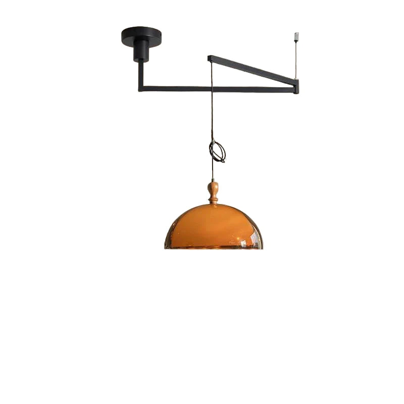 Draaibare hanglamp met dome kap en zwenkarm van acryl hout metaal voor studeerkamer eetkamer woonkamer | Sulvida