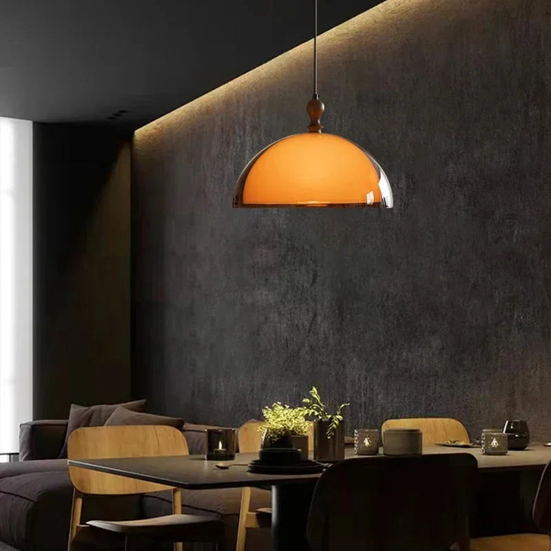 Draaibare hanglamp met dome kap en zwenkarm van acryl hout metaal voor studeerkamer eetkamer woonkamer | Sulvida