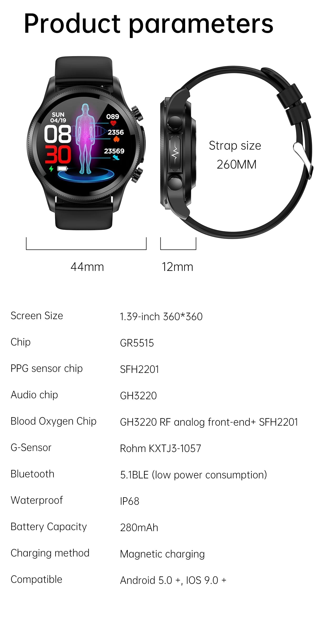 Smartwatch met Gezondheidsmeting Hartslag Bloedwaarden 24/7 Monitoring Waterbestendig Sporthorloge Fitness | Sulvida