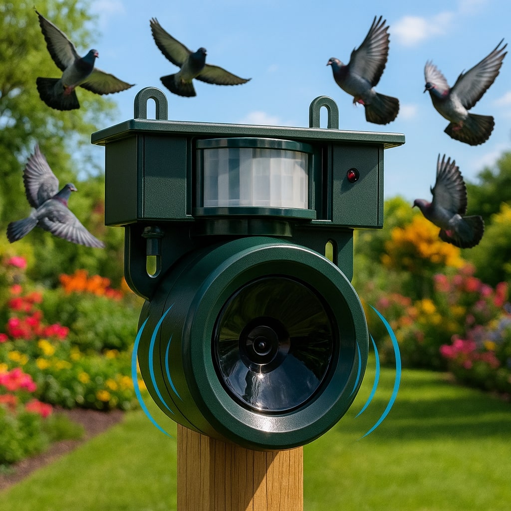 Vogelafweersysteem met PIR-sensor en natuurlijke roofdiergeluiden voor bescherming tegen duiven, kraaien en eksters | Sulvida