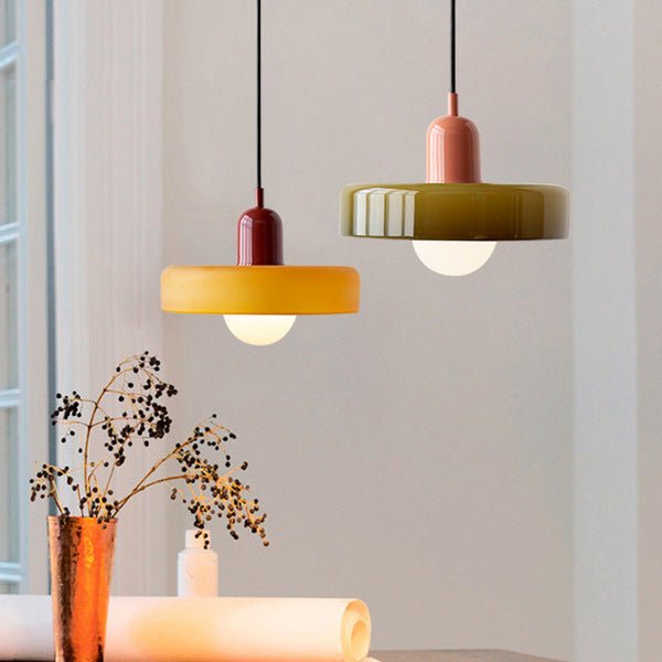Glazen Hanglamp Rond Design Gekleurd Glas Ø25-35cm Groen Geel Wit Eettafel Woonkamer Eetkamer Decoratief | Sulvida