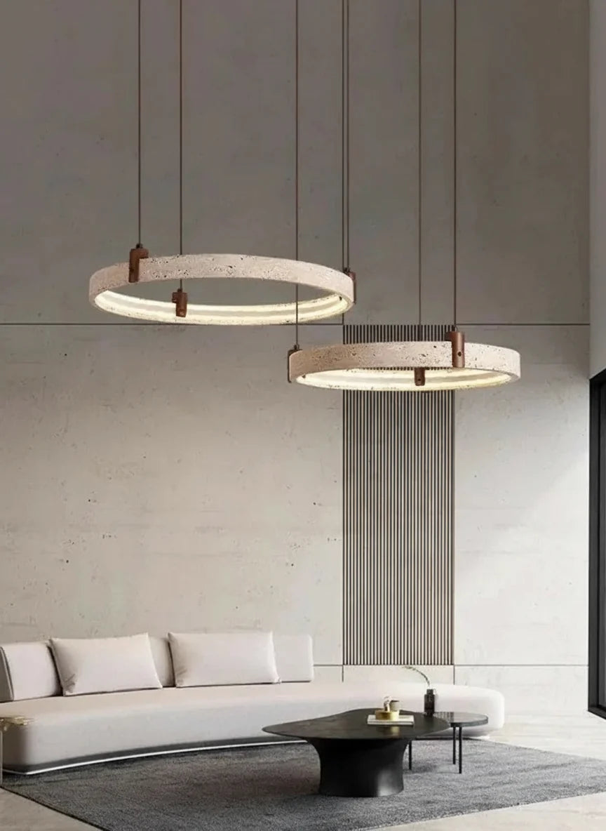 Hanglamp Travertijnsteen Ring Cirkel LED Kroonluchter Woonkamer Eetkamer Natuursteen Modern Design Verlichting | Sulvida