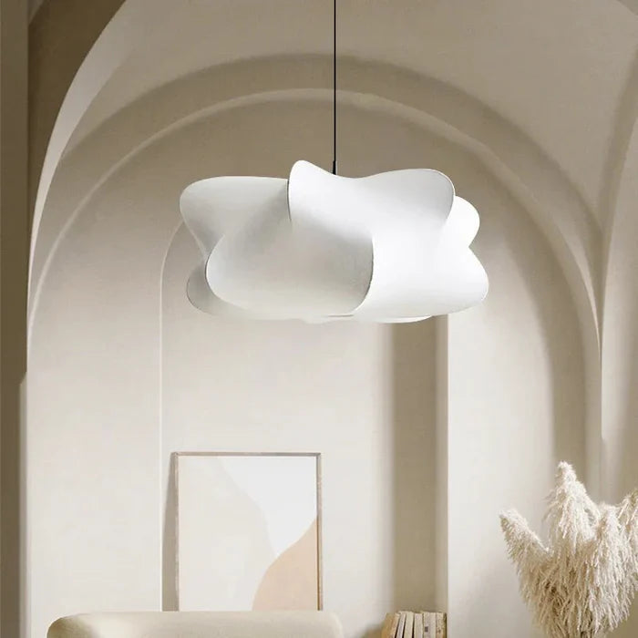 Zijden hanglamp met Japans geïnspireerd design LED warm wit licht voor woonkamer eetkamer salon modern interieur | Sulvida