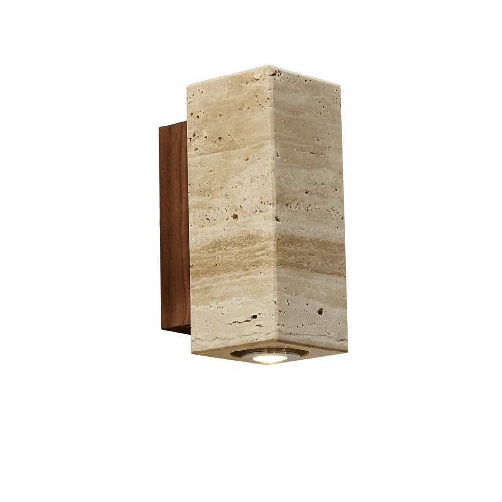 Wandlamp Natuursteen Travertin LED Geel Hout Warm Licht Slaapkamer Gang Studeerkamer Wandverlichting | Sulvida