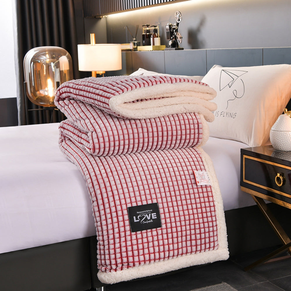 Dubbelzijdige Wafelplaid met Sherpa Teddy – Warme Deken Vlechtpatroon Flanel voor Bank Bed Sofa Winter | Sulvida