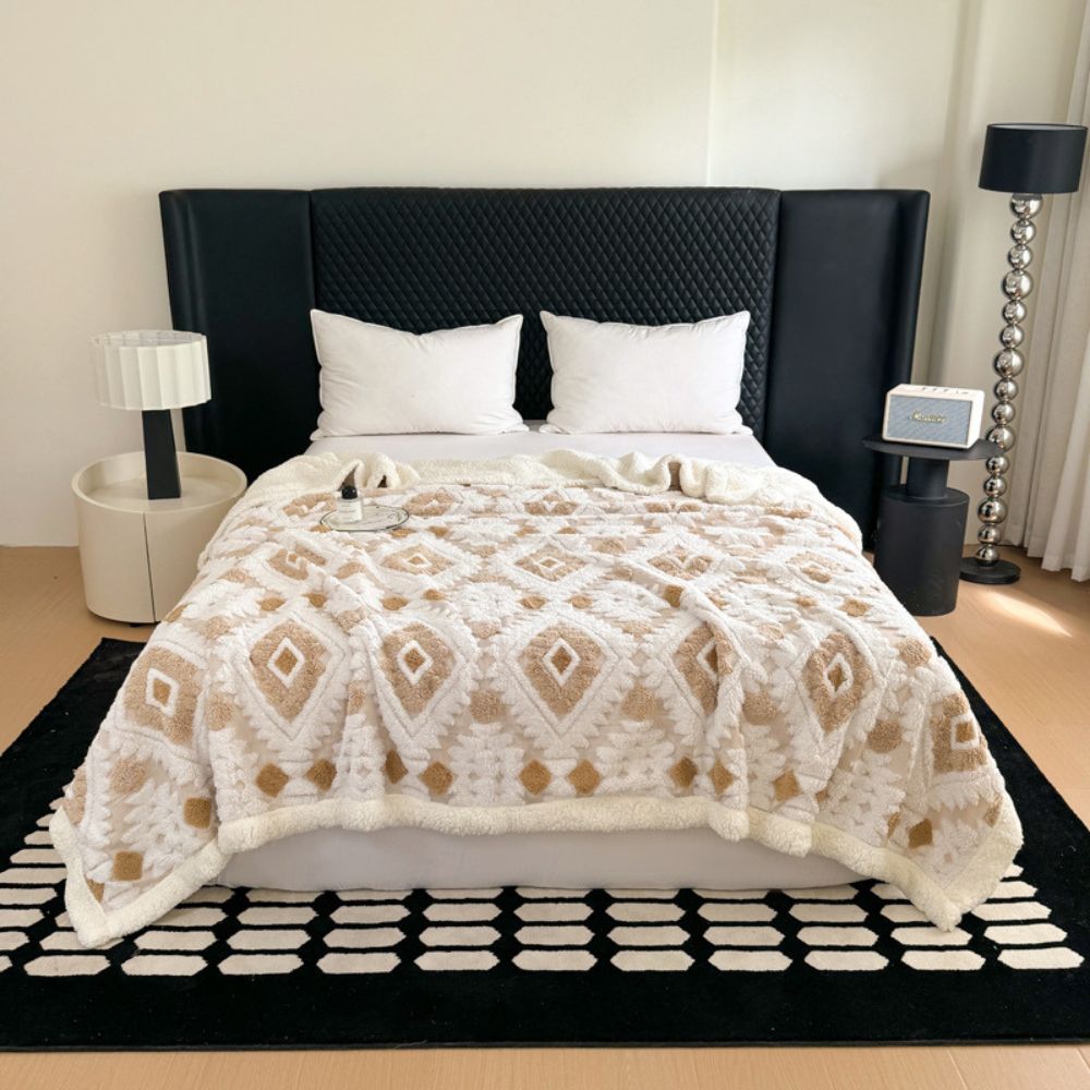 Geometrische Plaid Dubbellaags Fleece Warm Lichtgewicht Modern Decoratief voor Woonkamer en Slaapkamer | Sulvida