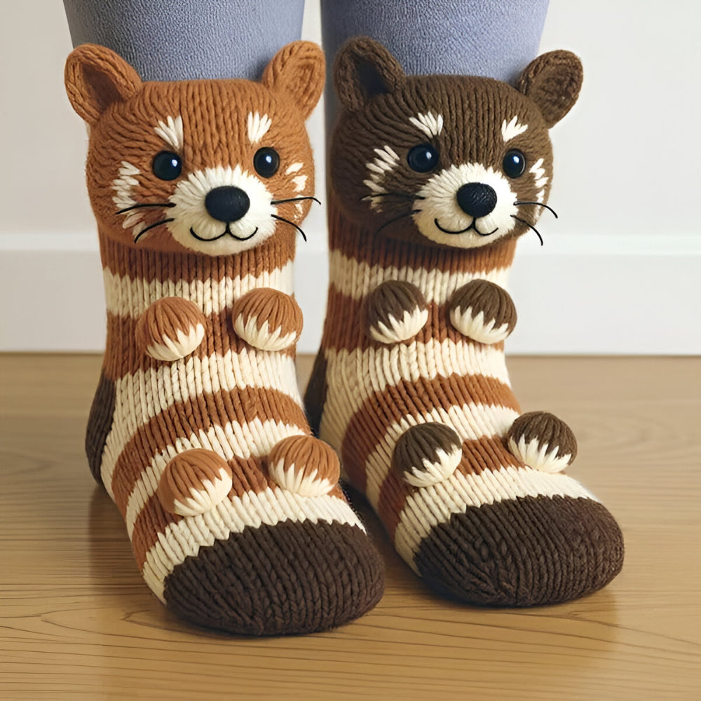 Pluche huissokken met 3D-dierenmotief en antislipzool voor warme winterse avonden thuis en optimaal comfort | Sulvida