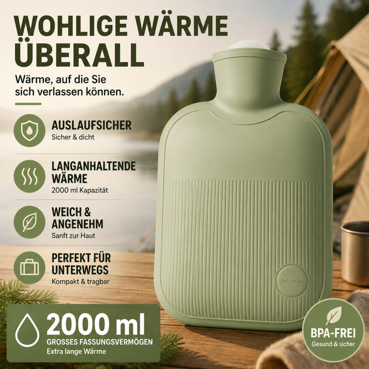 Warmwaterkruik XXL 2 liter veilig lek-proof PVC voor handen voeten bed koude winteravonden warmte comfort | Sulvida