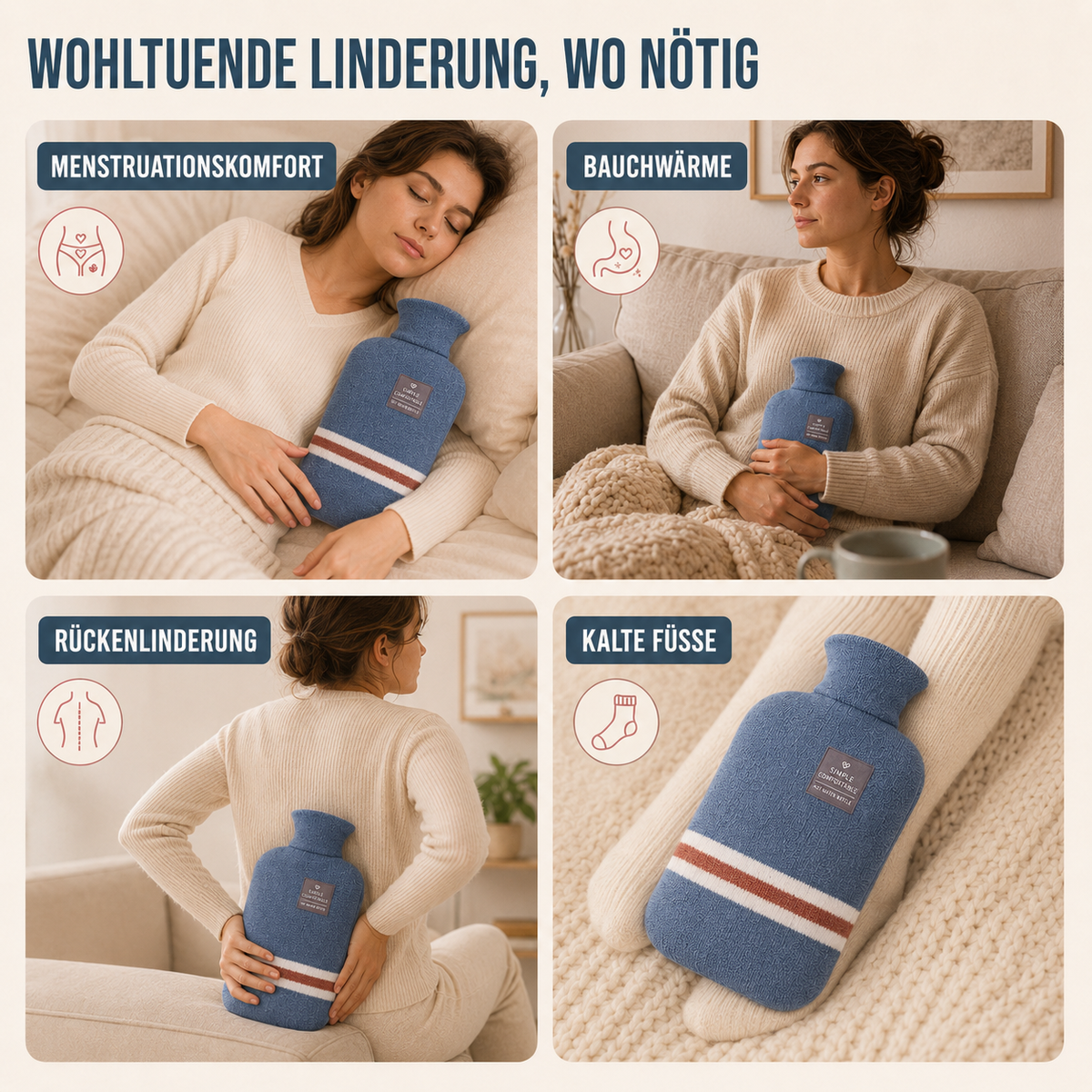 Kruik met Gebreide Hoes 1 Liter – Warmhoudend Comfort voor Buik en Voeten Langdurige Warmte Ontspanning | Sulvida
