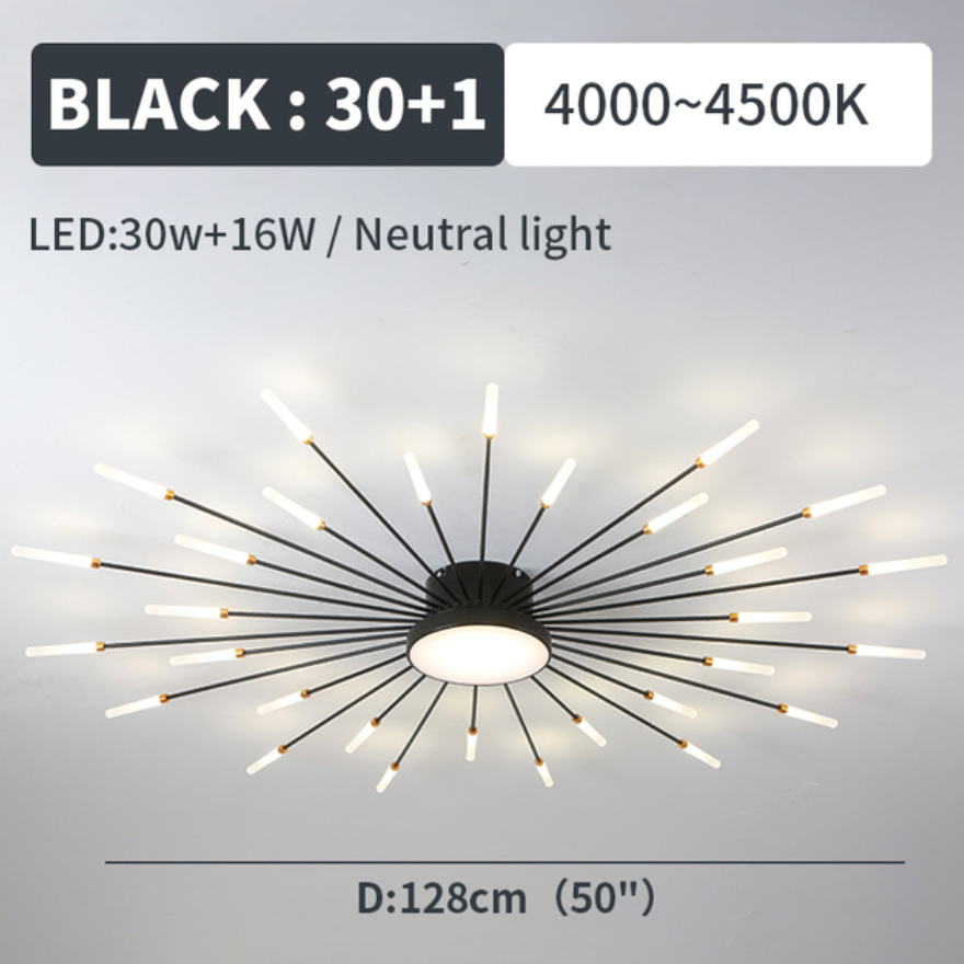 LED Plafondlamp Vuurwerk Metaal Acryl Zwart Goud Dimbaar Modern Design Woonkamer Slaapkamer Eetkamer Decoratief | Sulvida