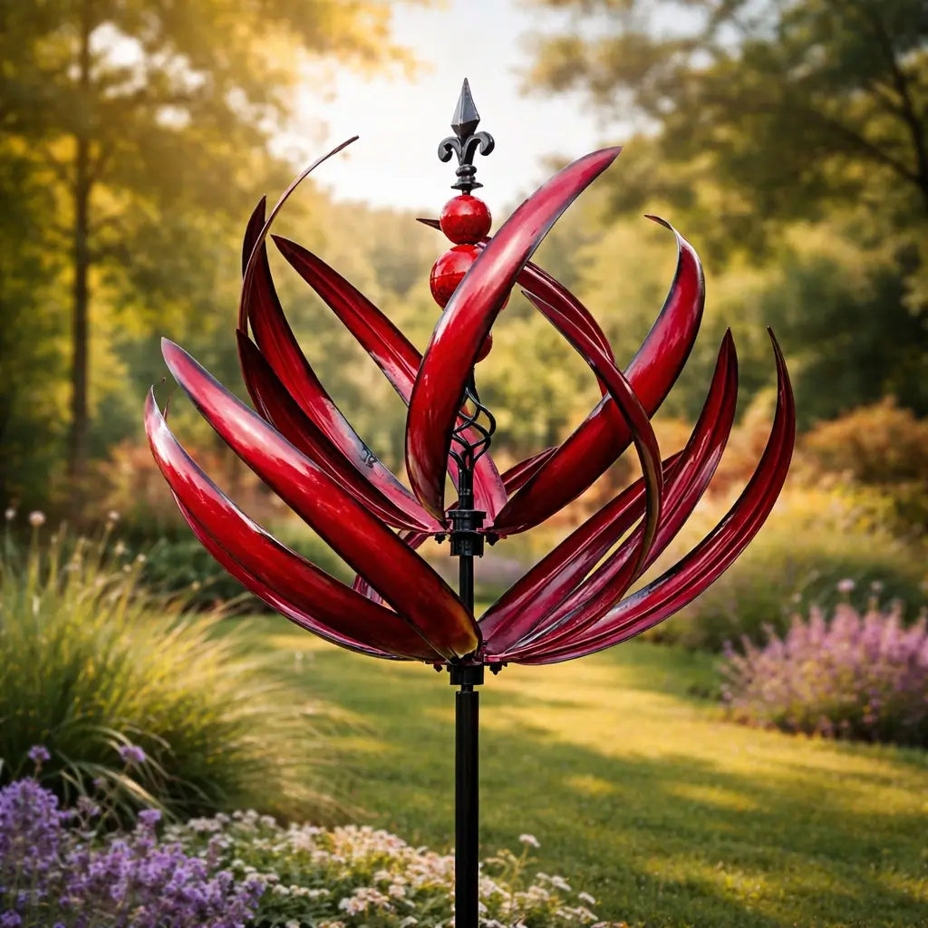 Decoratief Tuinwindspel met Lotusvorm Windmolen in Metaal Weerbestendig voor Tuin Balkon en Terras als Blikvanger | Sulvida