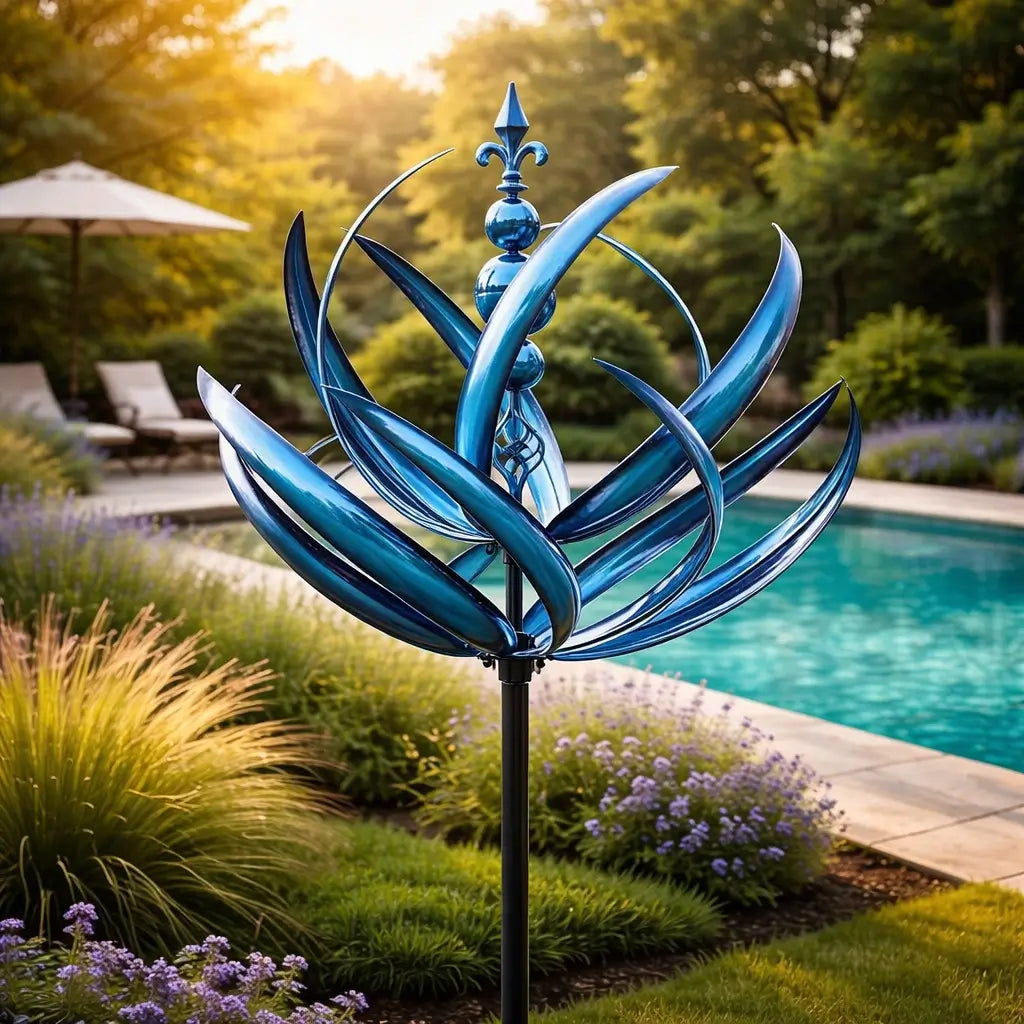 Decoratief Tuinwindspel met Lotusvorm Windmolen in Metaal Weerbestendig voor Tuin Balkon en Terras als Blikvanger | Sulvida