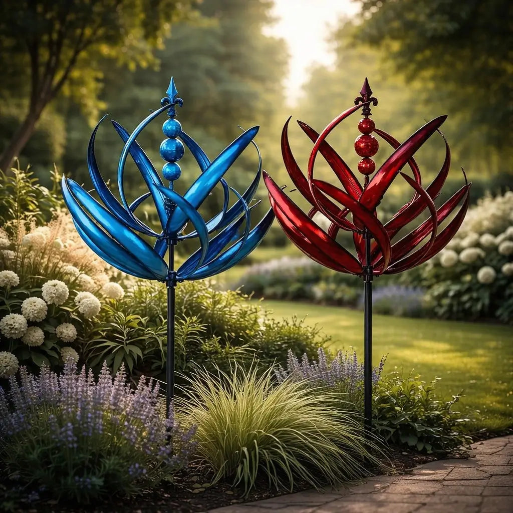 Decoratief Tuinwindspel met Lotusvorm Windmolen in Metaal Weerbestendig voor Tuin Balkon en Terras als Blikvanger | Sulvida